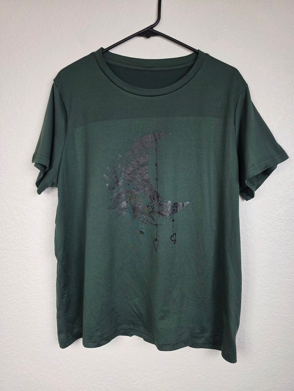 Green T-Shirt with Floral Moon Graphic
